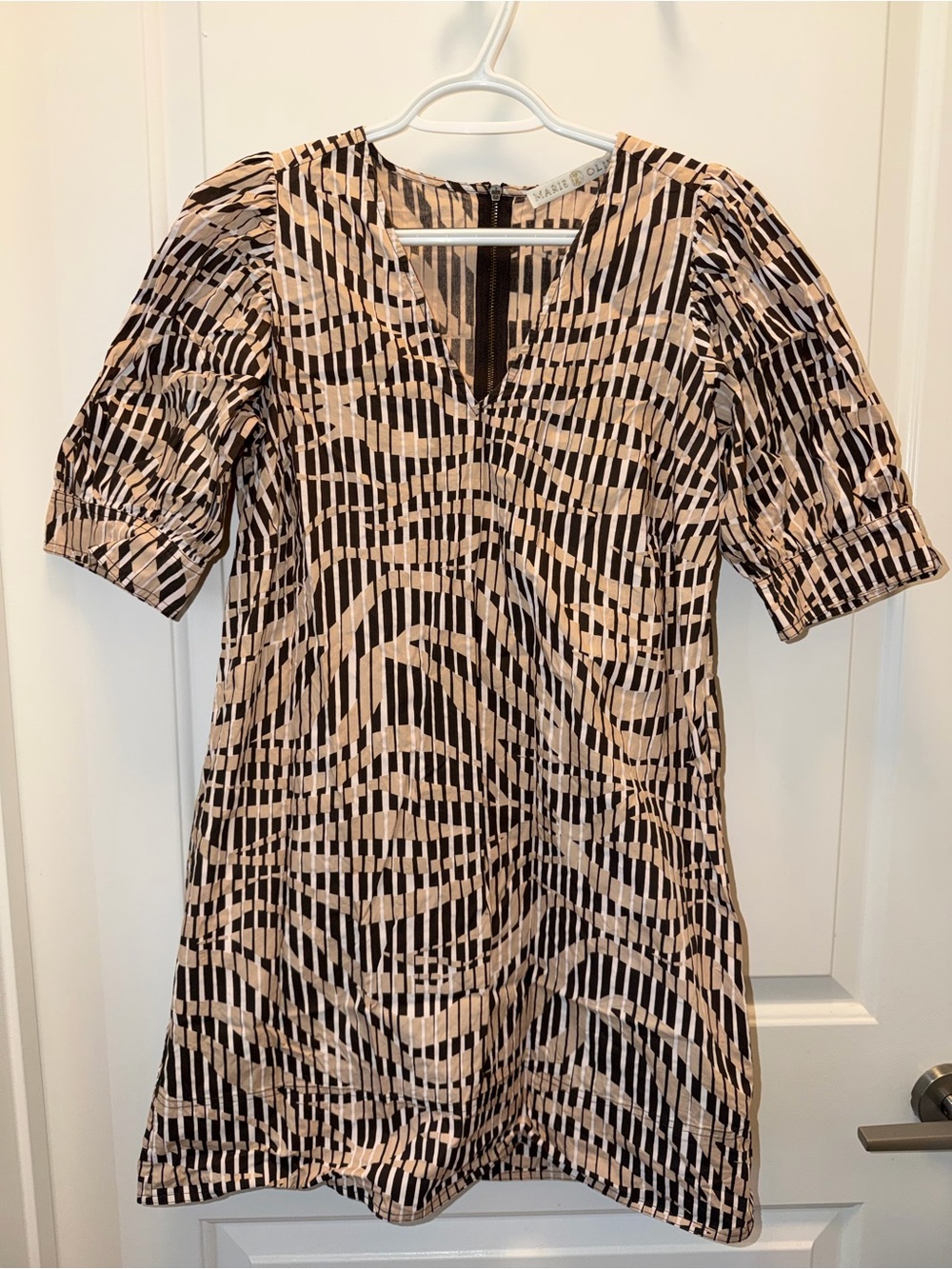 Marie Oliver Beige & Black Geometric Mini Dress